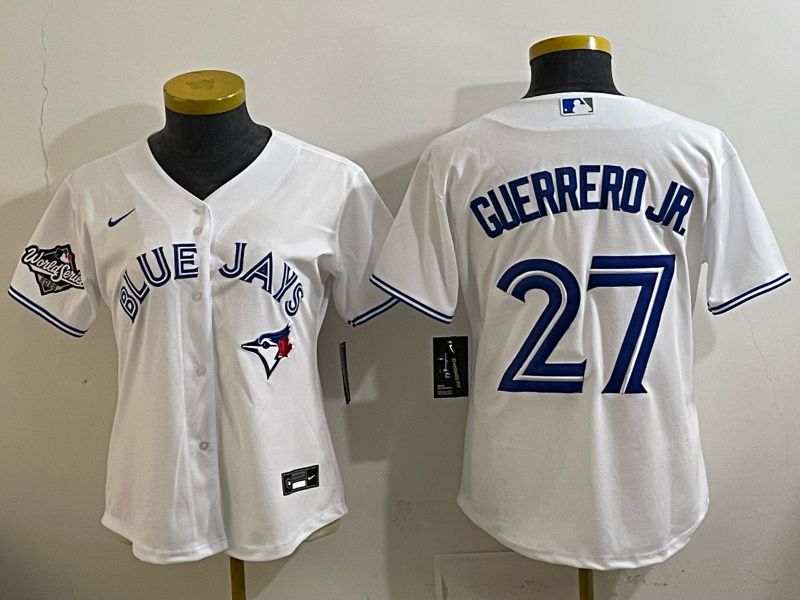 Women 2025 Toronto Blue Jays #27 Guerrero jr white Game Nike MLB Jersey style 002->women mlb jersey->Women Jersey